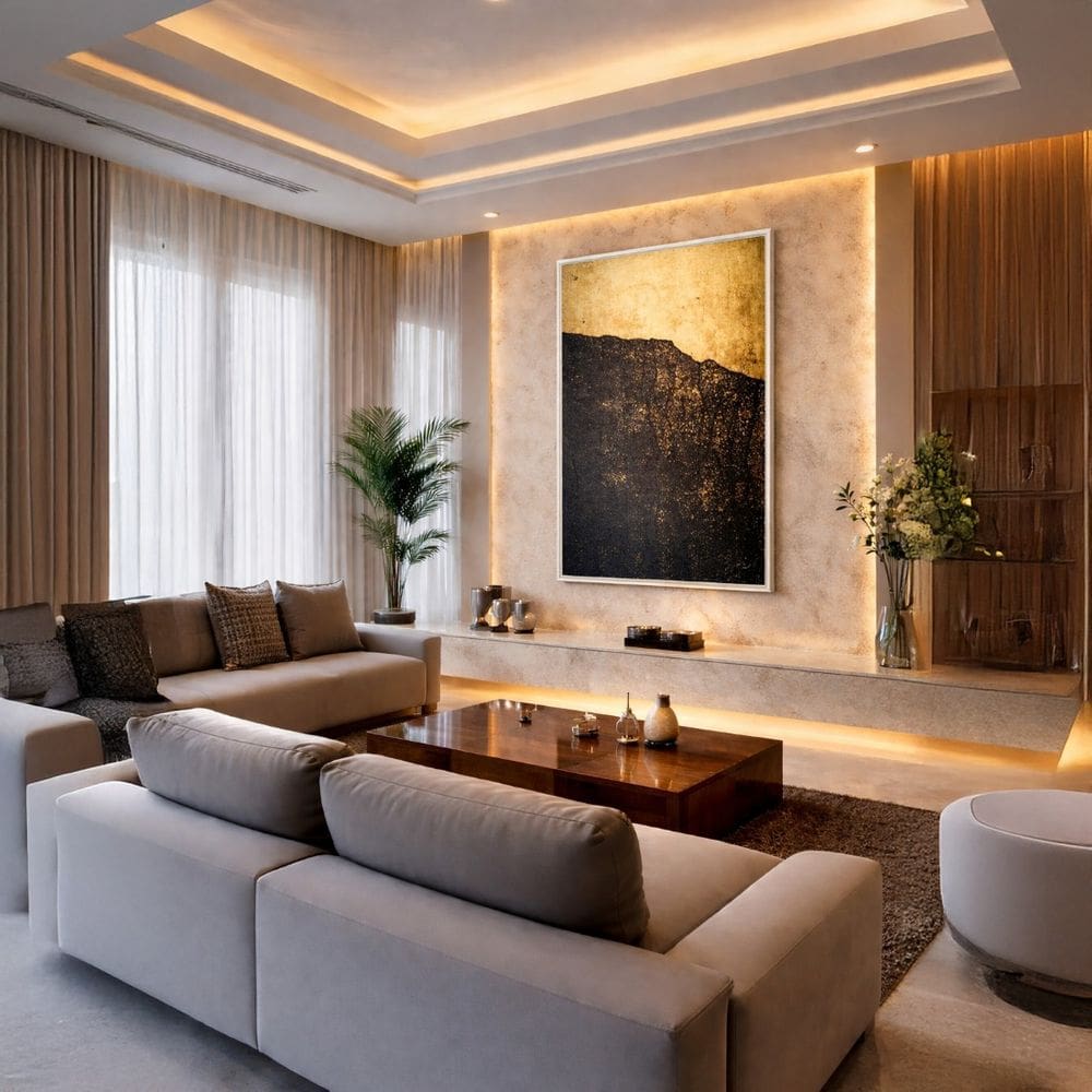 Quadro Canvas Abstrato Rústico Dourado 70x50cm Mold Branca