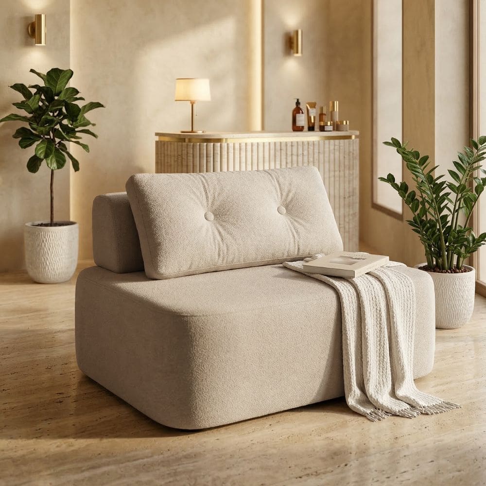 Sofá Modular Cielo 120cm Recepção Loja Sala de Estar Bouclê Bege - Montanari`s Decor