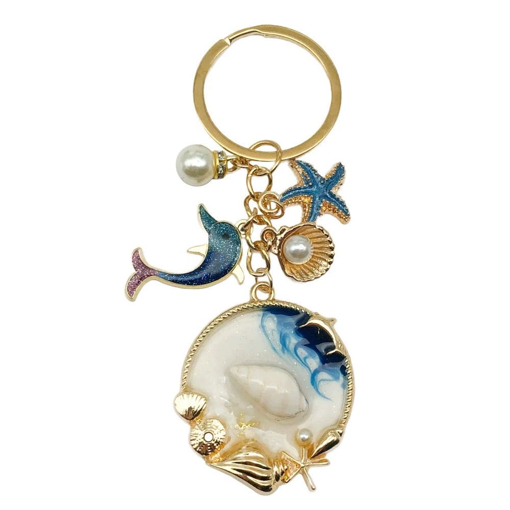 Chaveiro Ocean Animal Dolphin, Shell & Starfish Glitter