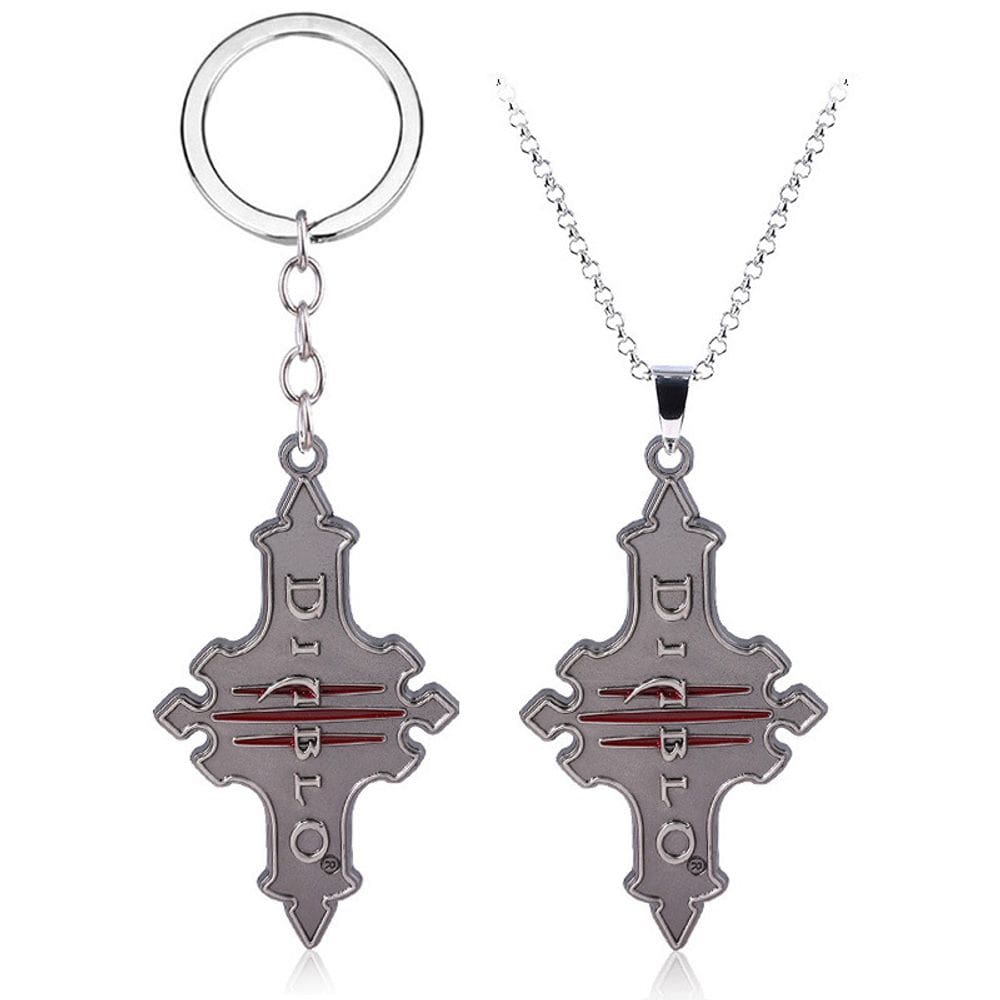 Colar com chaveiro e pingente com logotipo de Diablo para fãs do jogo