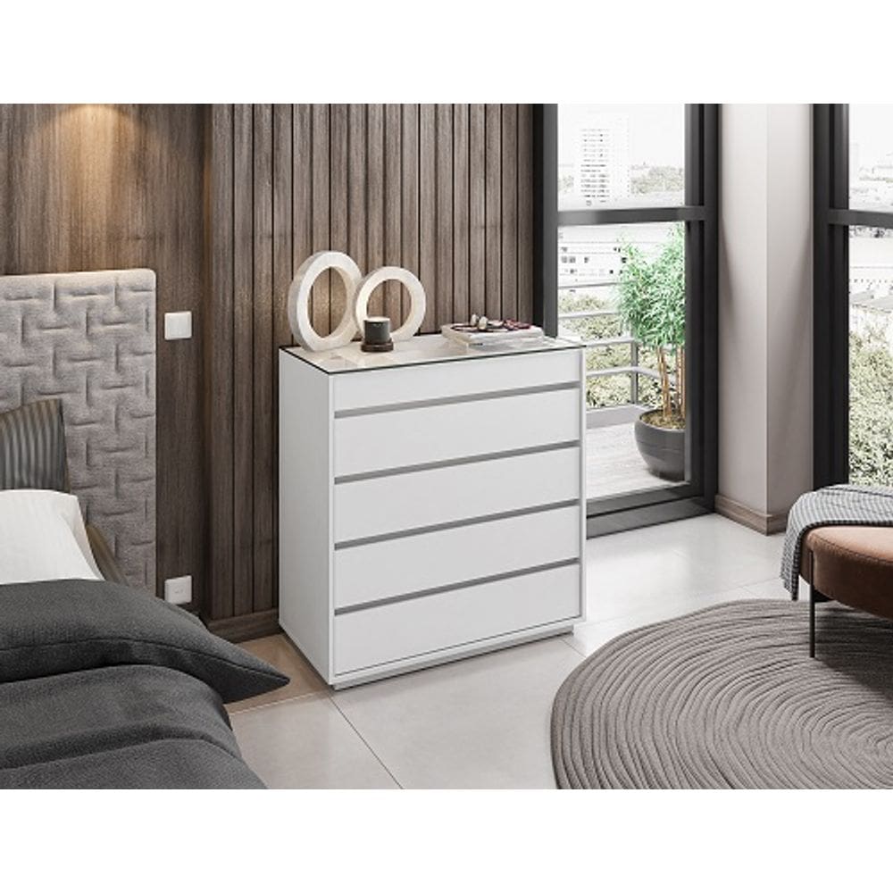 Comoda Belize 5 Gavetas Branco - Casa D Móveis