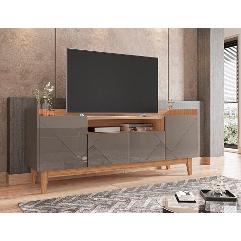 Rack Adria 1.60 Cinza Perola/Noce - Casa D Móveis