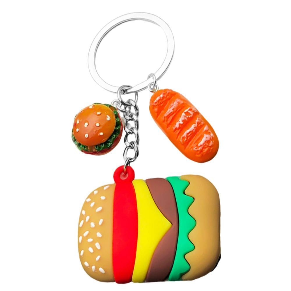 Chaveiro 3D com pingente de hambúrguer e cachorro-quente para amantes da comida