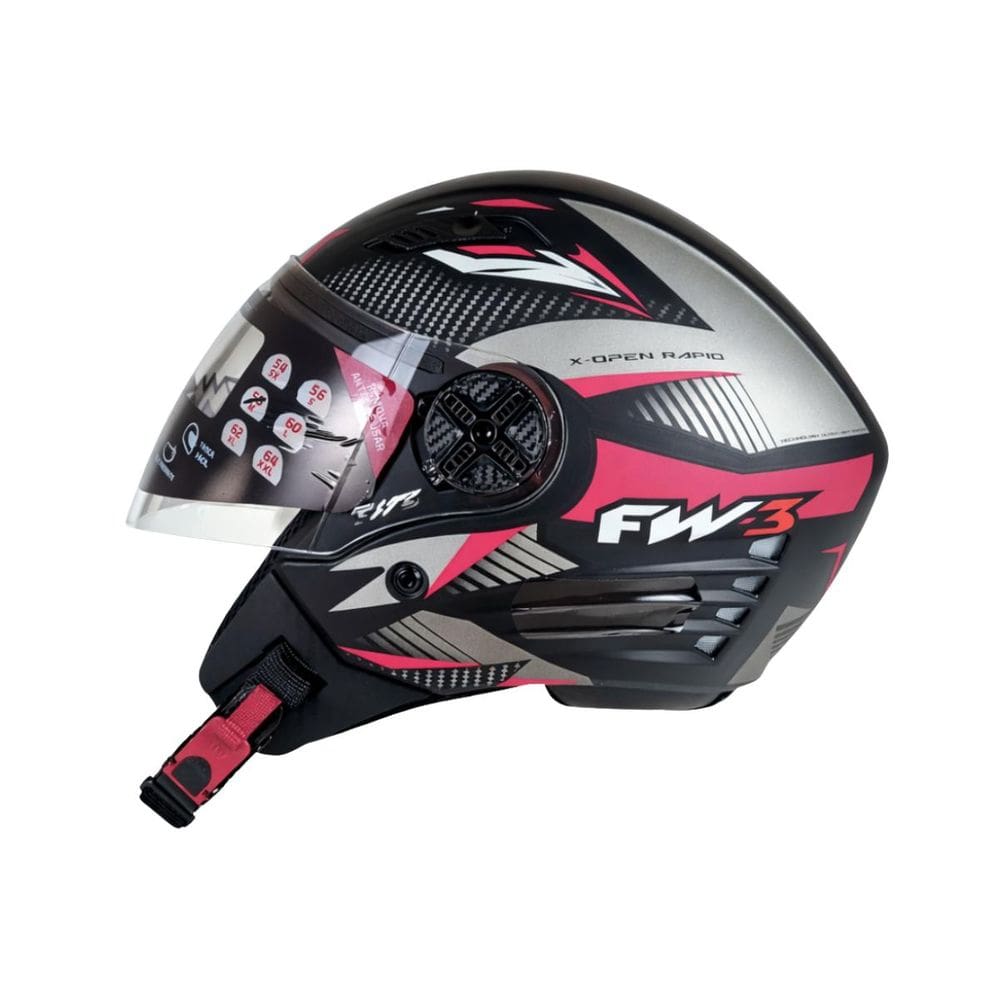 Capacete Fw3 X Open Rapid Aberto Preto Fosco E Rosa