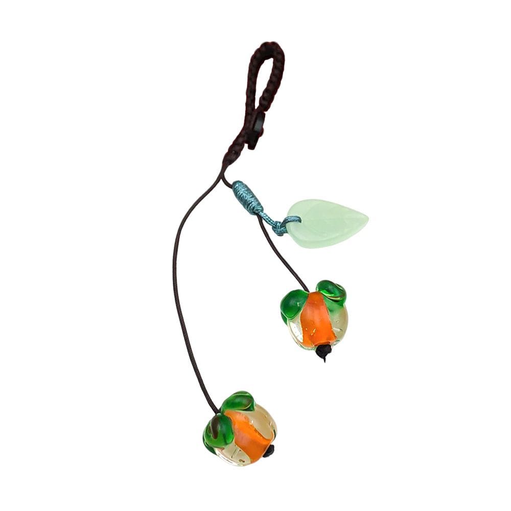 Pingente de chaveiro de vidro de caqui com folha para chaveiro