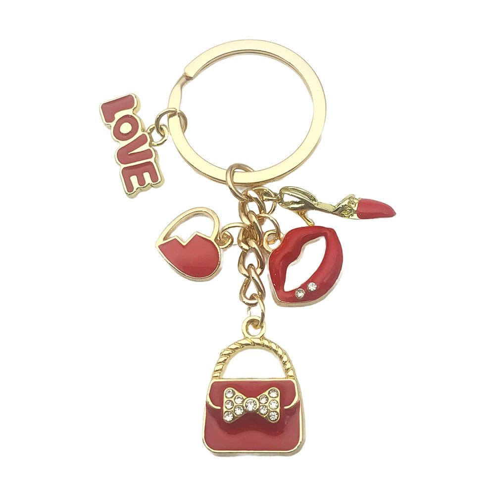 Chaveiro e chaveiro Charm Red Lips Love para mulheres e meninas
