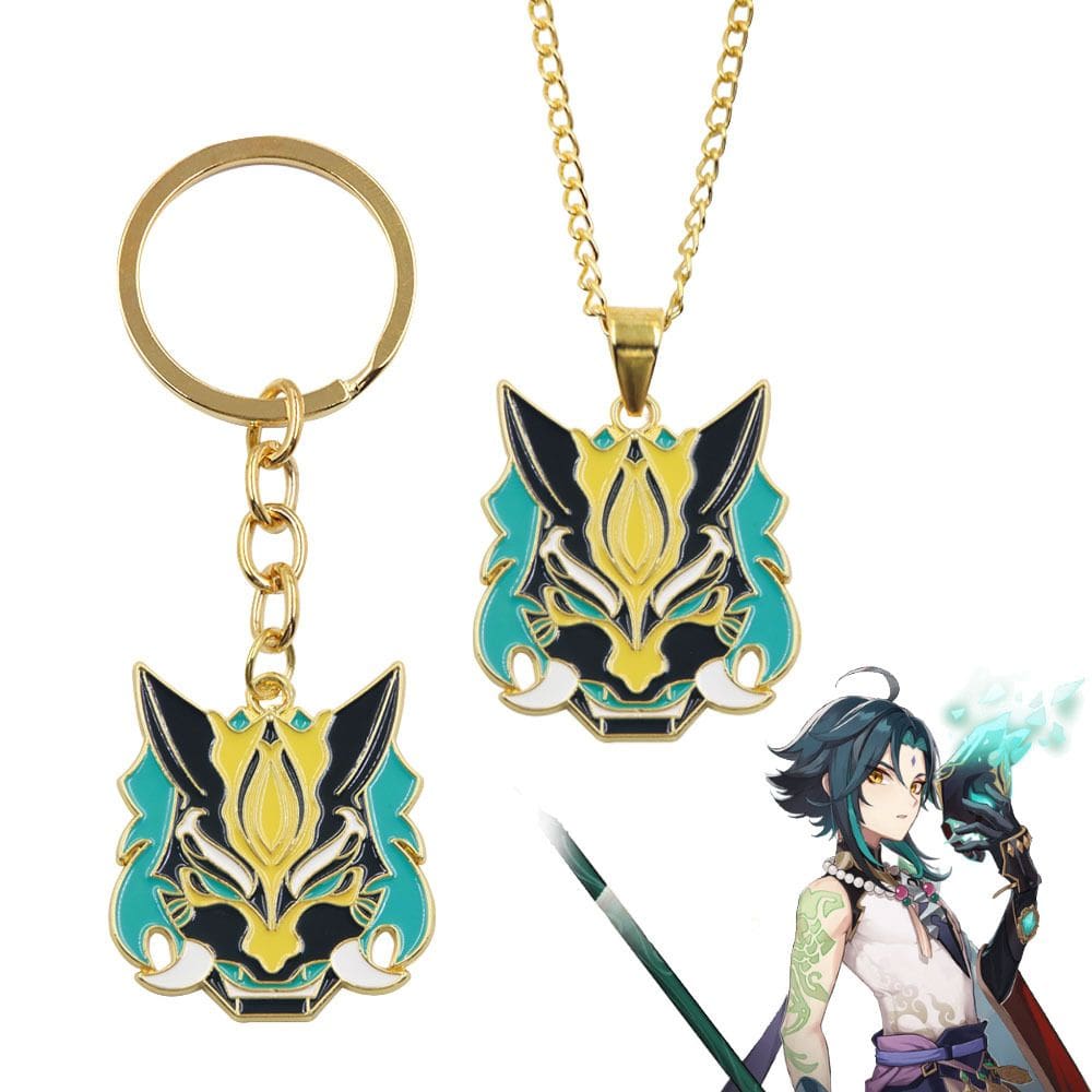 Chaveiro Genshin Impact Xiao Yaksha Mask Chaveiro de metal x2