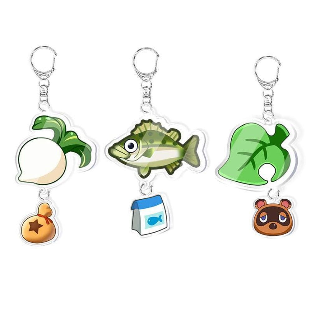 Conjunto de chaveiros de acrílico Animal Crossing Turnip, Fish & Tom