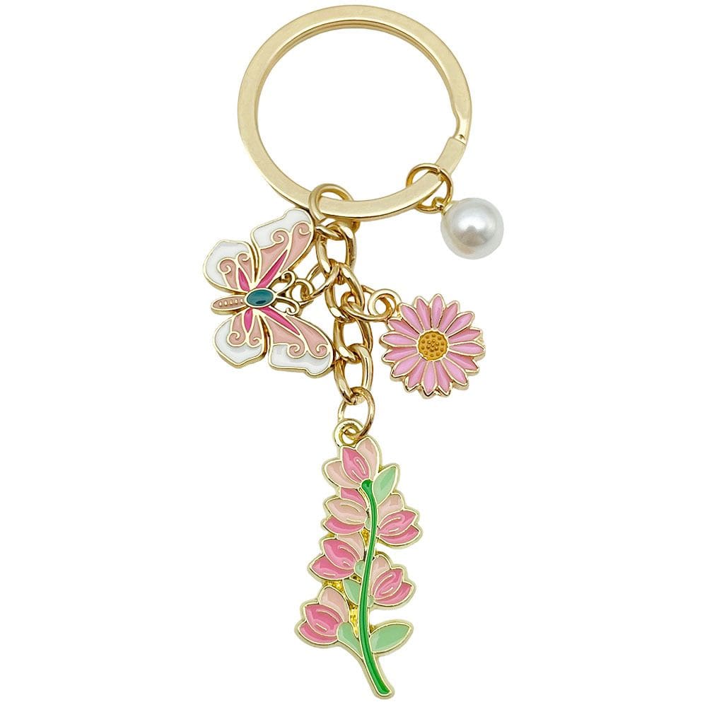 Chaveiro elegante borboleta e lírio com pérola para o Dia das Mães