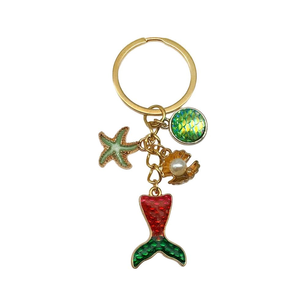 Chaveiro, pingentes de pérolas Mermaid e Ocean Starfish Shell