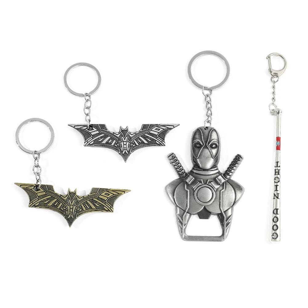 Chaveiro de liga metálica estilo vintage Batman e Deadpool