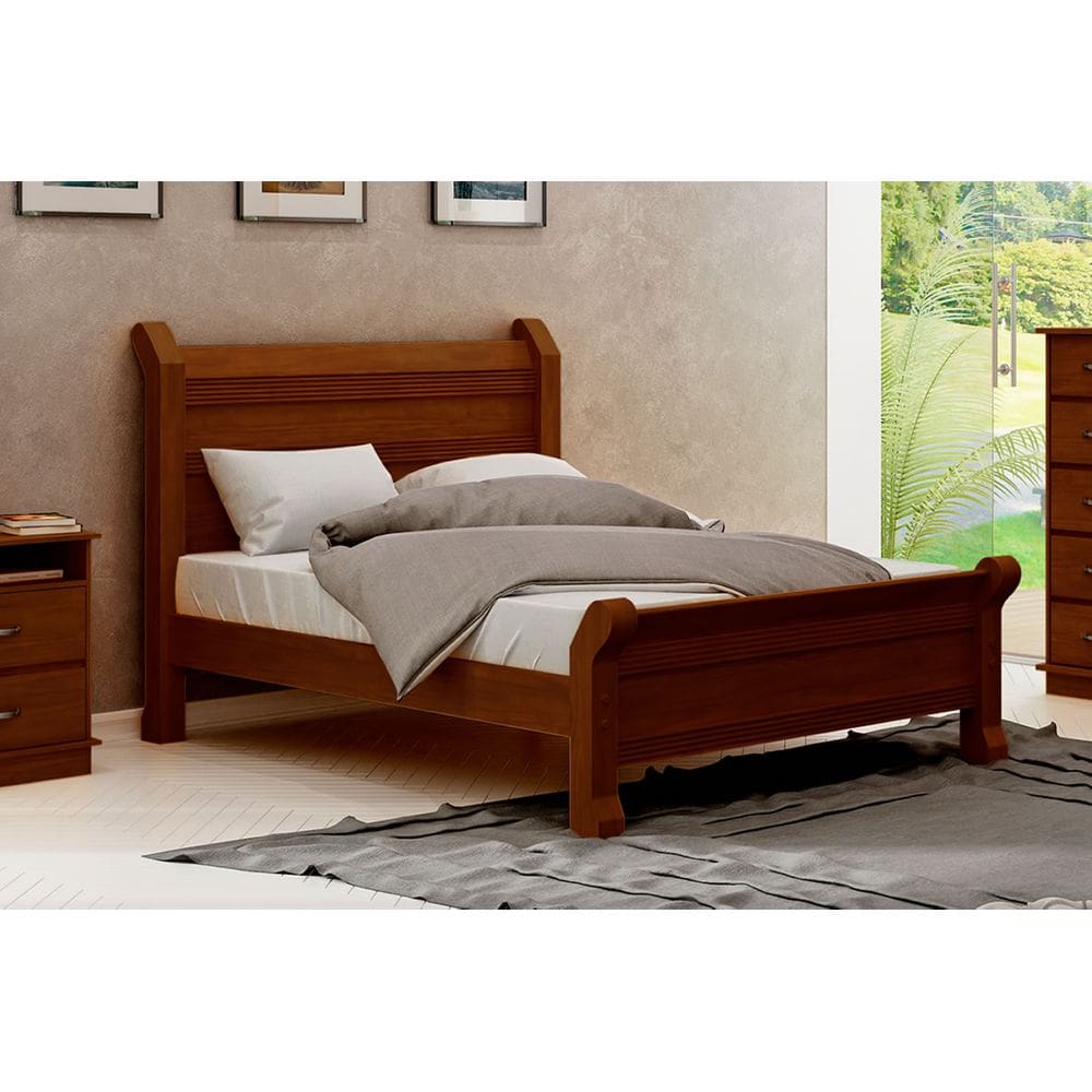 Cama de Casal Júlia de Madeira Maciça Pinus