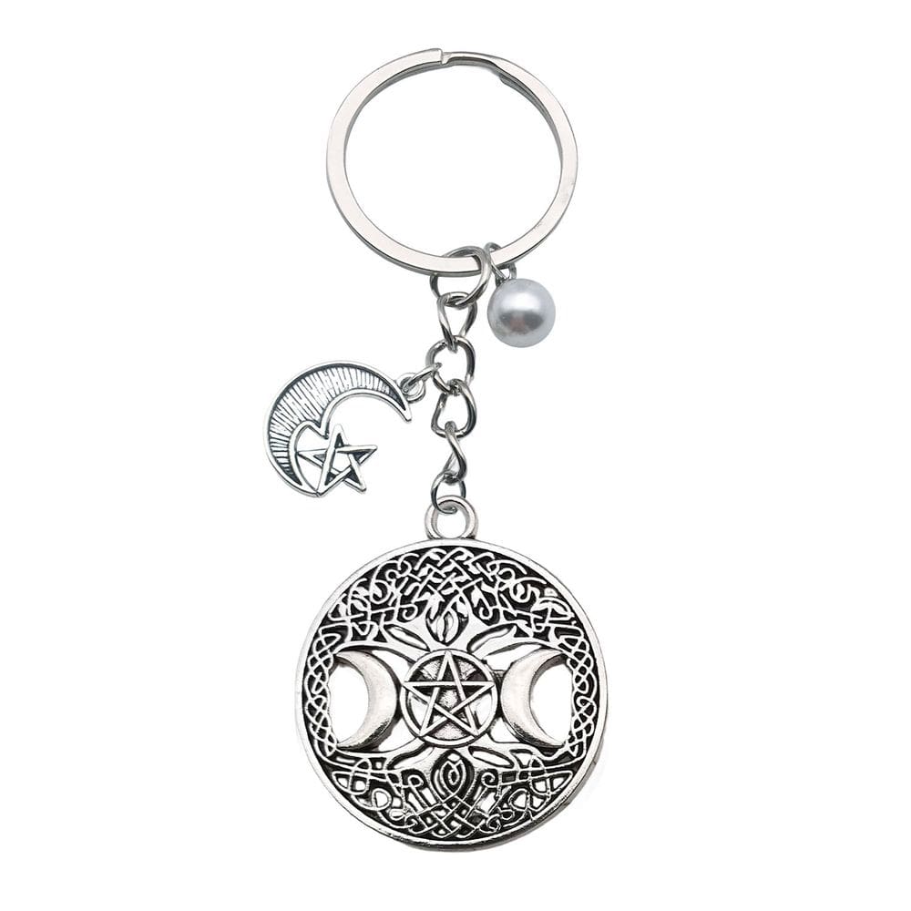 Chaveiro vintage de lua crescente e estrela com pingente de pérola