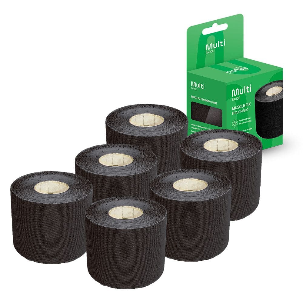 Kit 6 Fitas Kinesio Muscle Fix 5x500cm Preto Multi Saude - HC040K