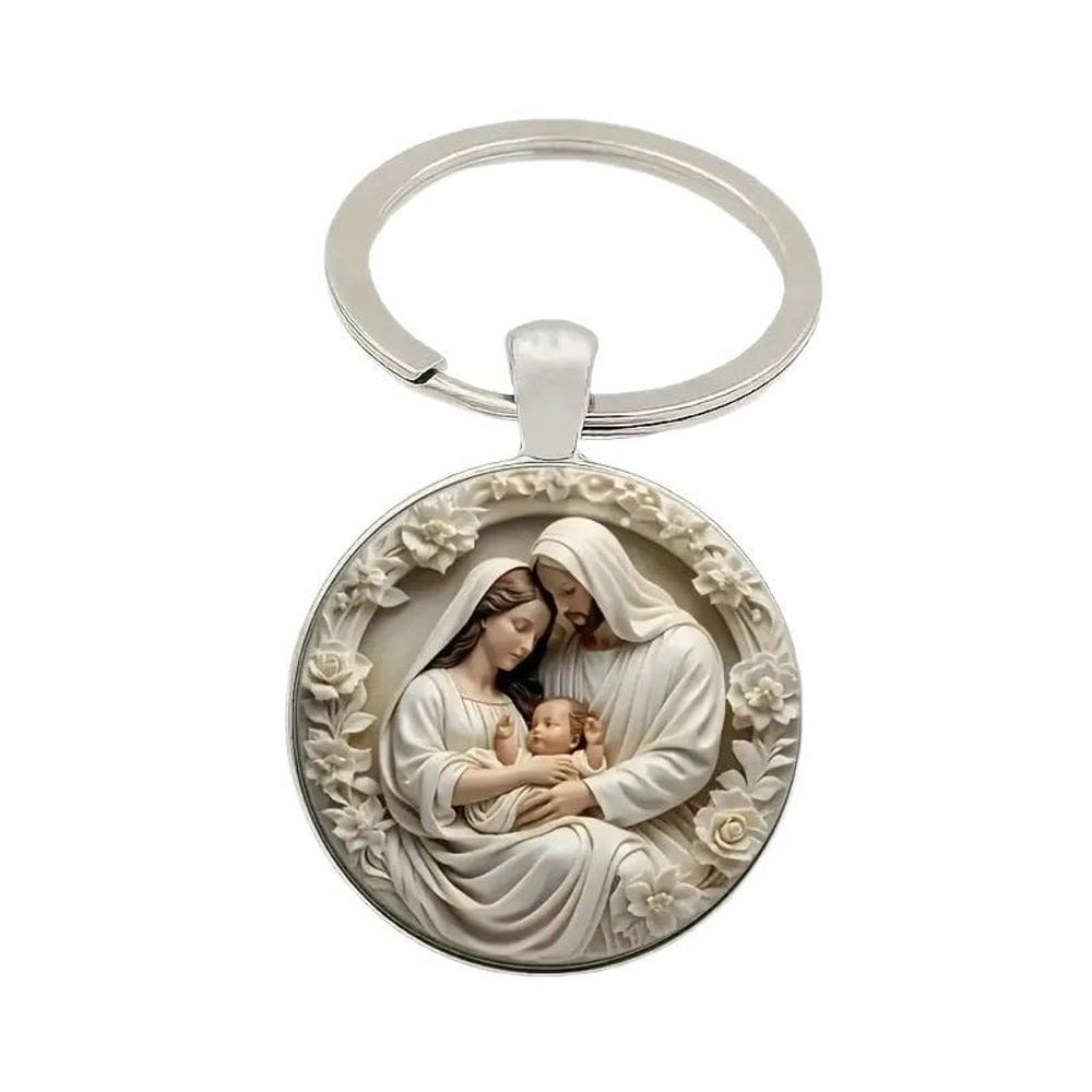 Pingente de chaveiro com design da Sagrada Família da Virgem Maria