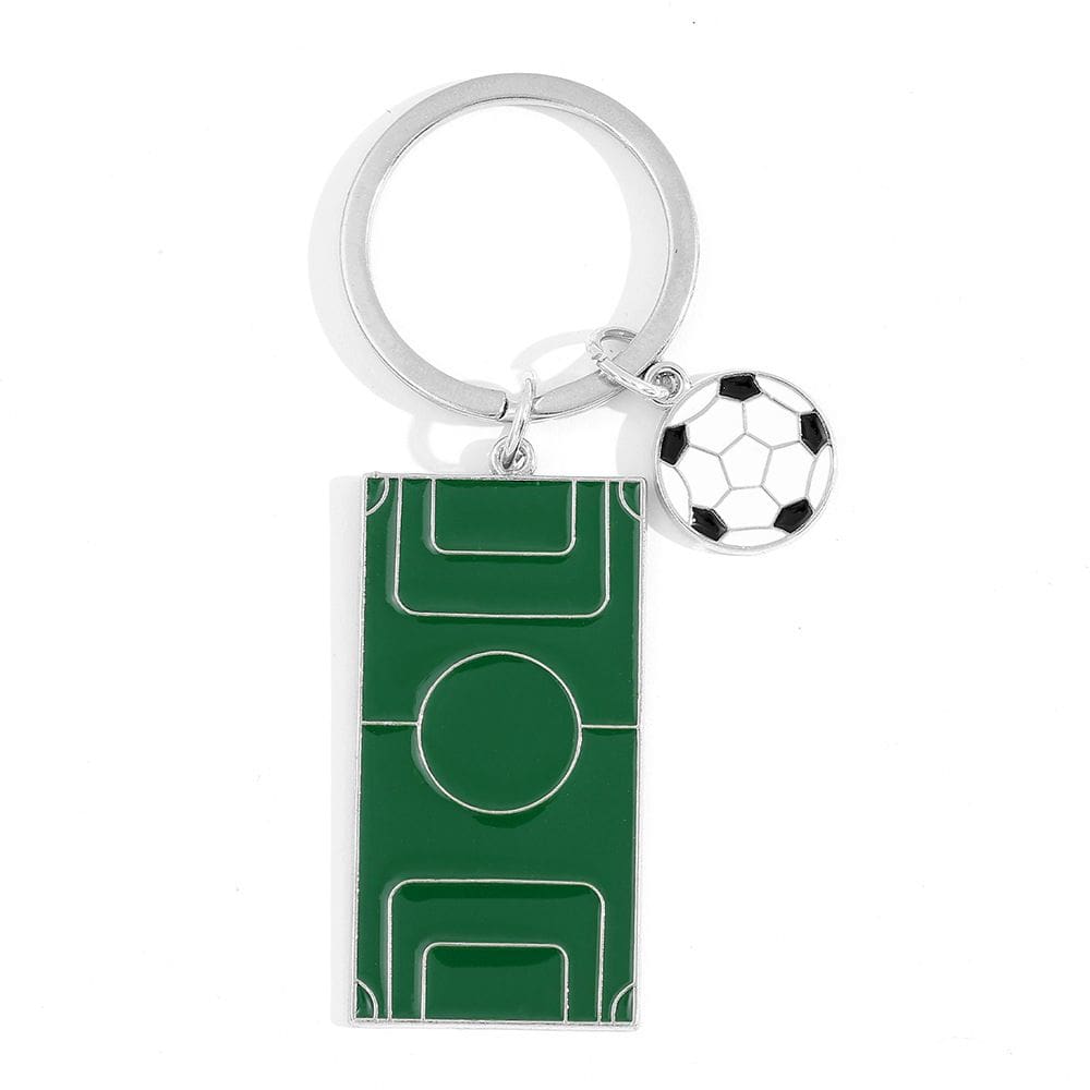 Chaveiro com design de campo de futebol com pingente de mini bola de futebol