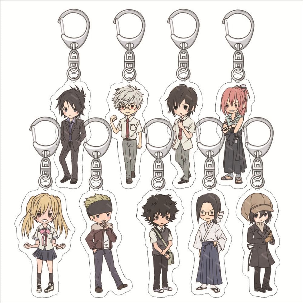 Chaveiro de acrílico escondido na neve: personagens de Jinsei e Mo