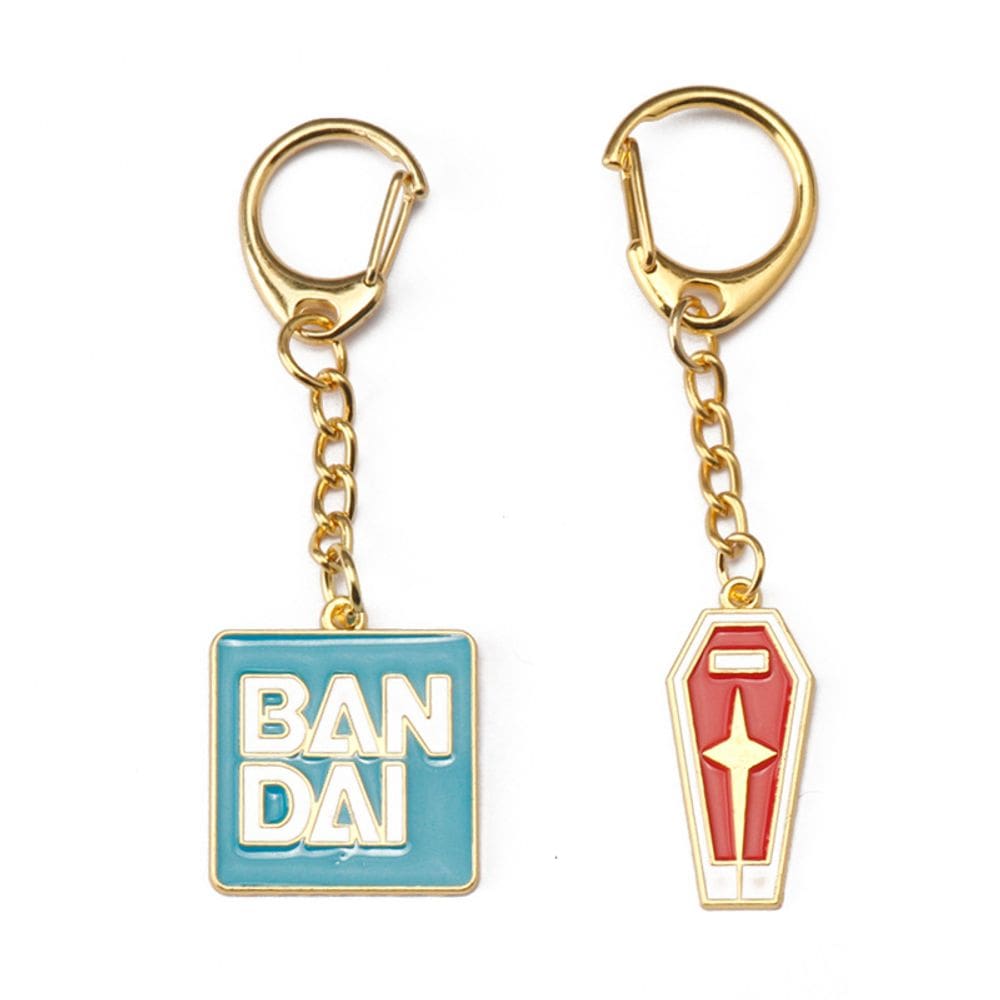 Chaveiro Mobile Suit com logotipo Gundam Bandai e escudo cruzado de unicórnio