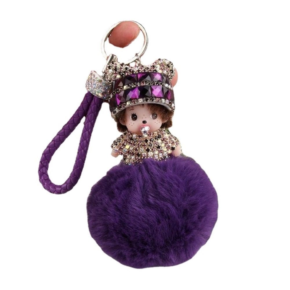 Chaveiro Cute Panda Munchkin Doll com cristal e cordão de tecido