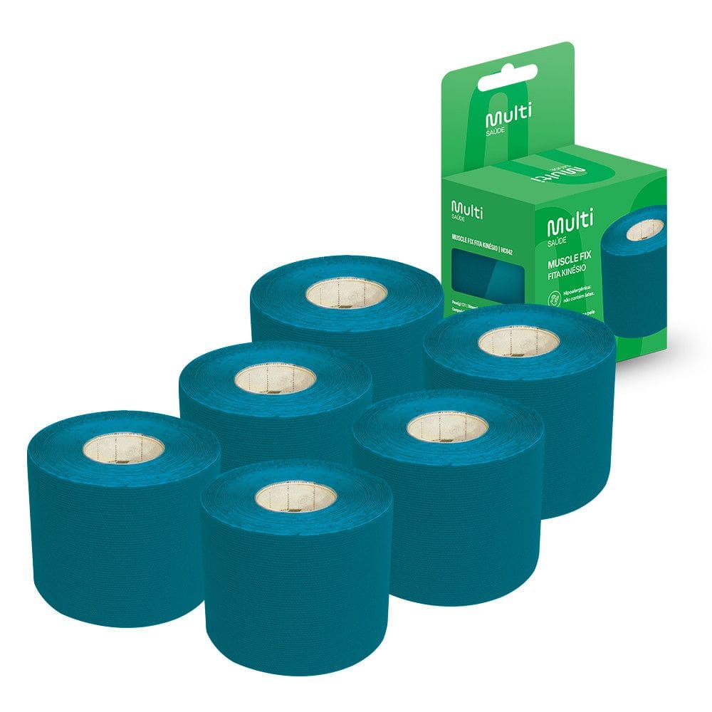Kit 6 Fitas Kinesio Muscle Fix 5x500cm Azul Multi Saude - HC042K