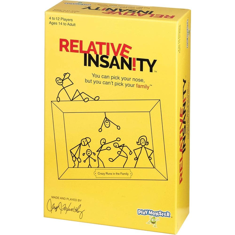 Jogo de cartas Relative Insanity para 4 a 12 jogadores, maiores de 14 anos