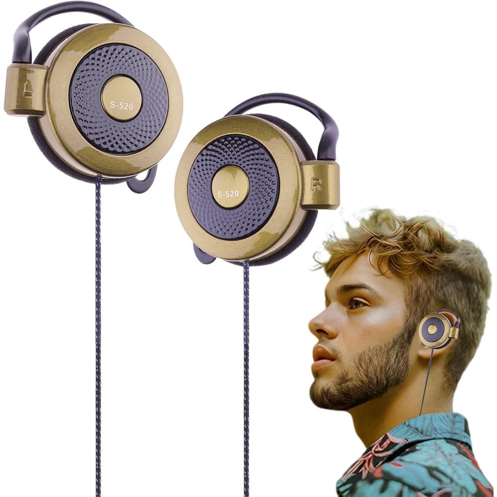 Fones de ouvido com fio com clipe de 3,5 mm sobre a orelha dourados para smartphone