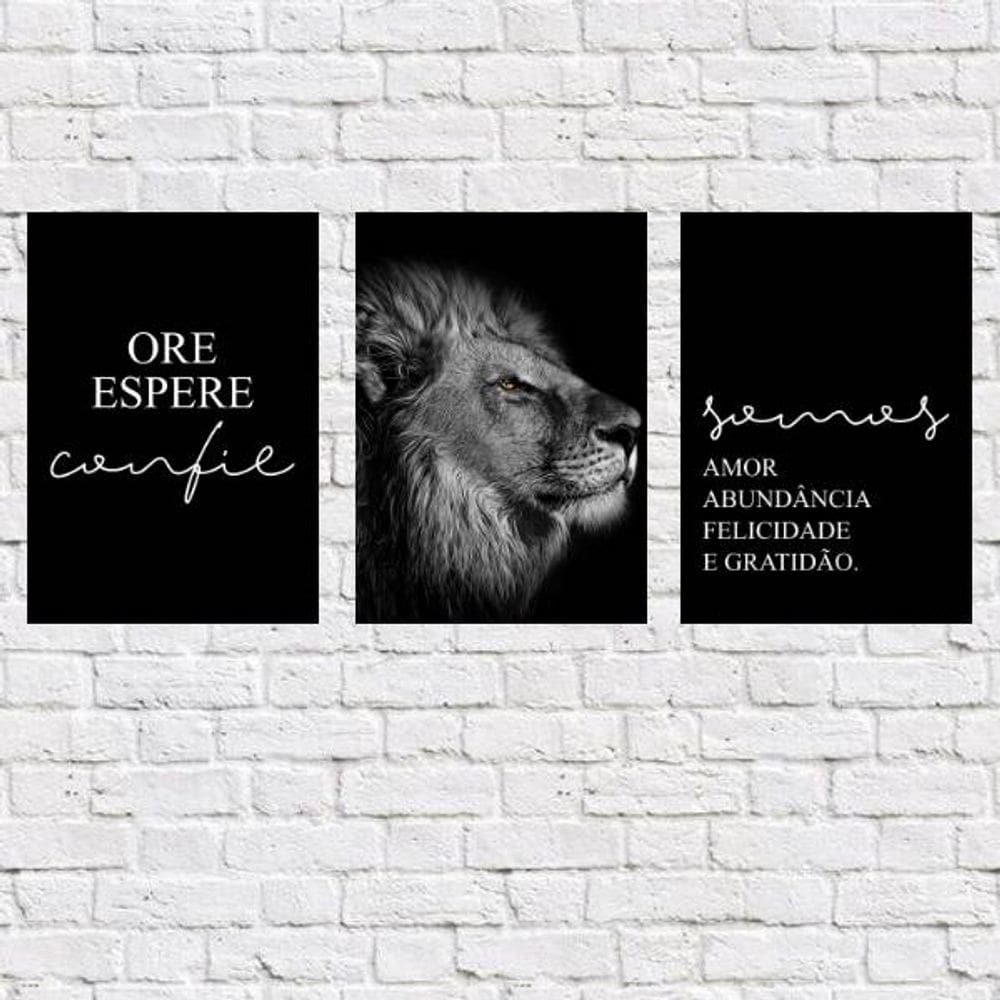 Kit 3 Placas Decorativas Leão Frases 18x27cm
