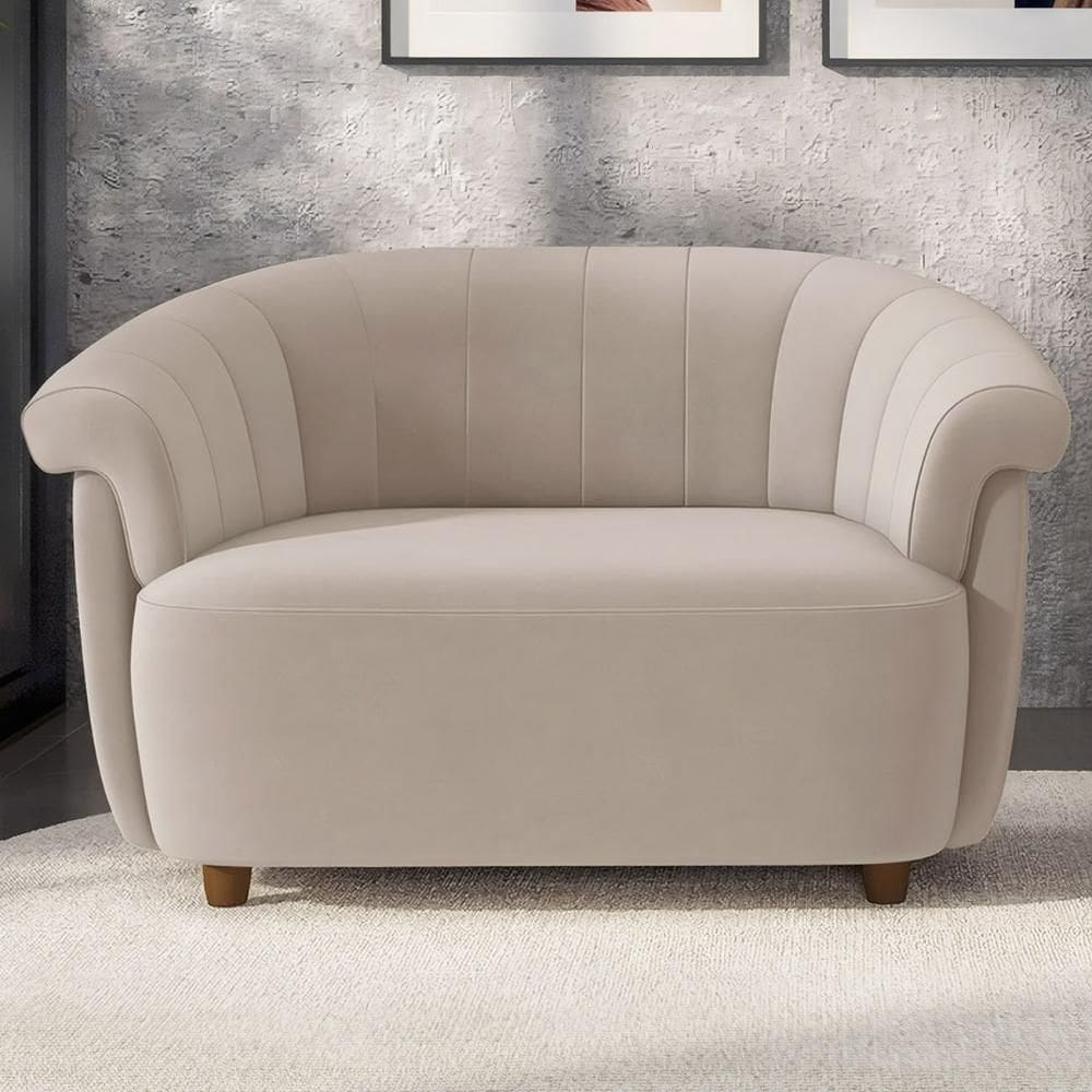 Sofá 2 Lugares 150cm Namoradeira Lykan Veludo Bege Z32    - Mpozenato