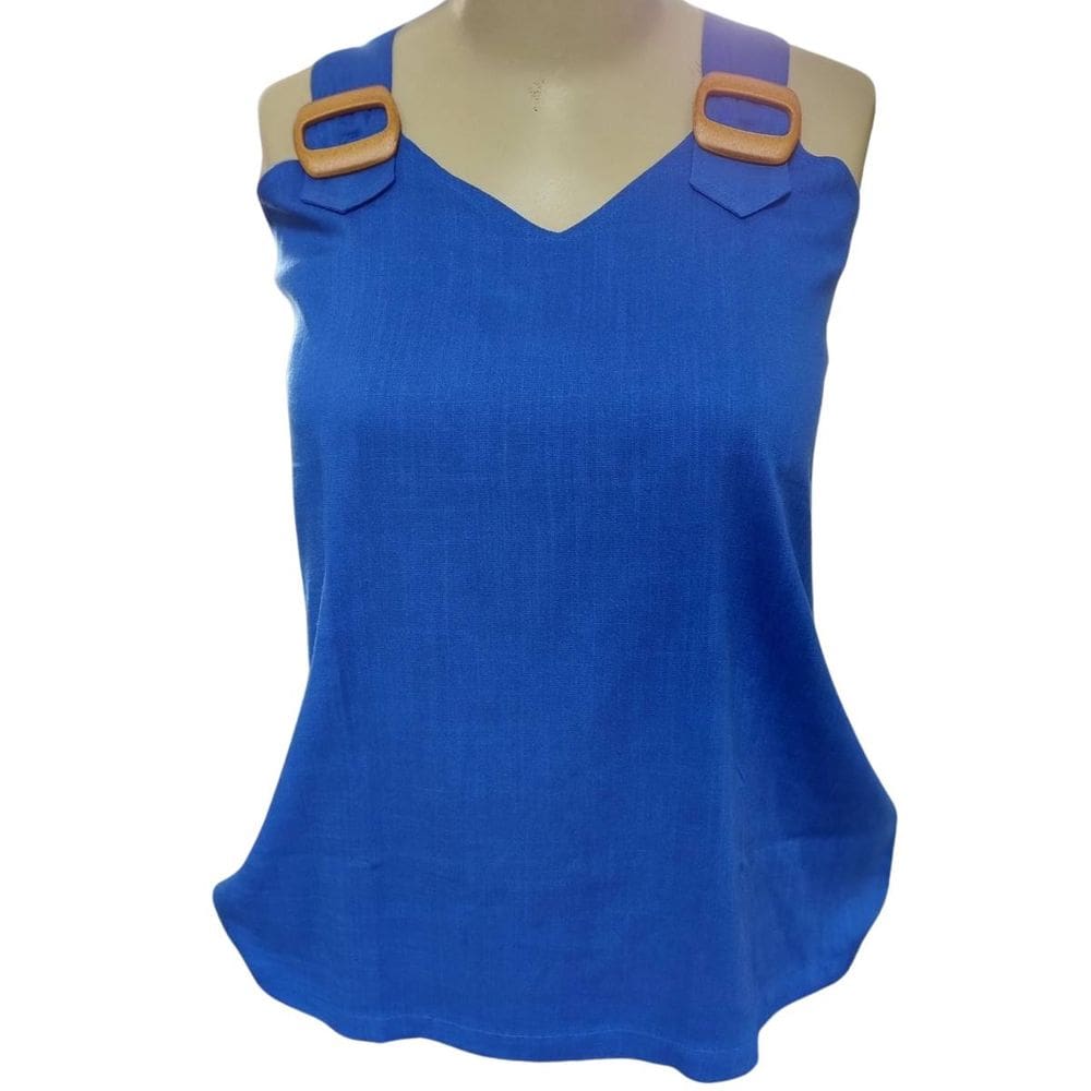 Blusa Regata Feminina Raio de Luz Com Detalhe na Alça Azul Plus Size