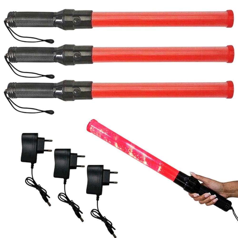 Bastao Viario Sinalizador Recarregavel LED Kit 3 Transito Rua Manobrista Frentista Flanelinha Obra Segurança