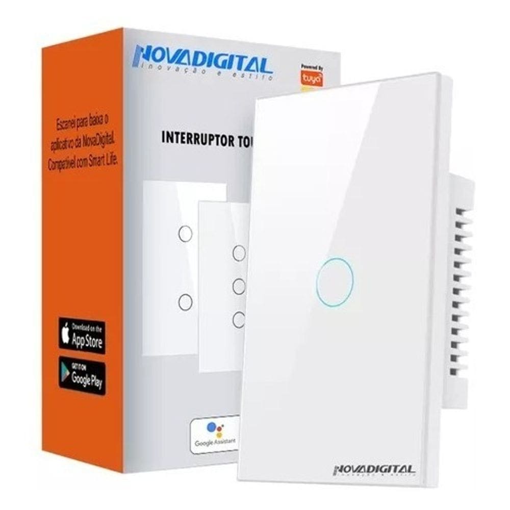 Interruptor Inteligente ZigBee 1 Botão Touch Compatível Alexa Tuya Smart Life NovaDigital Branco