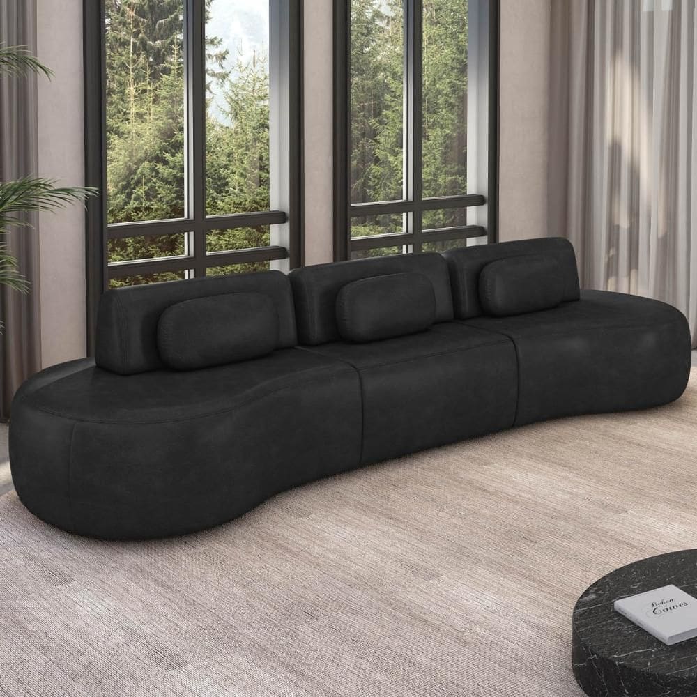 Sofá 4 Lugares 366cm Orgânico Mellanie Sintético Preto Z32 - Mpozenato