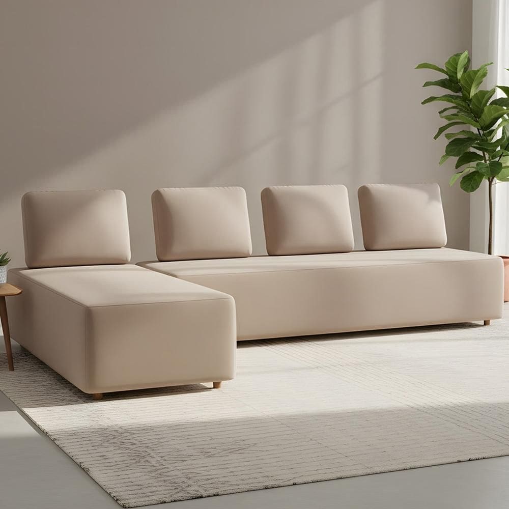 Sofá 4 Lugares com Chaise 296cm Rovier Veludo Bege Z32      - Mpozenato