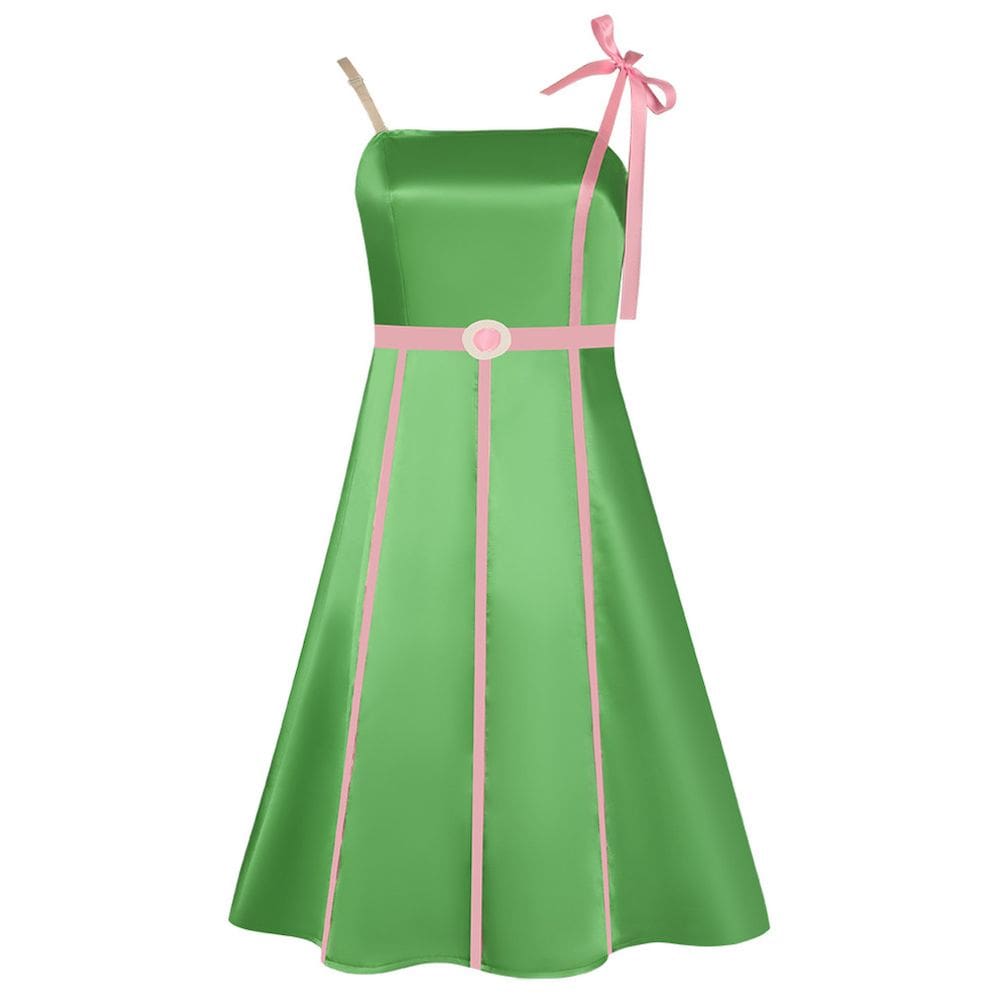 Traje de cosplay sem mangas, vestido verde para meninas, roupa de Halloween