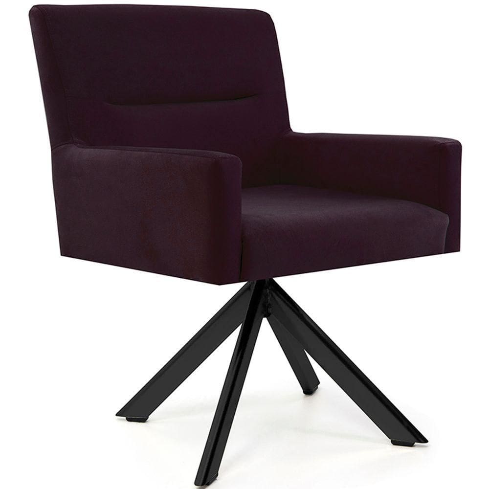 Cadeira Para Sala Angel Giratória Eiffel Preto Veludo Roxo - Nexta Casa