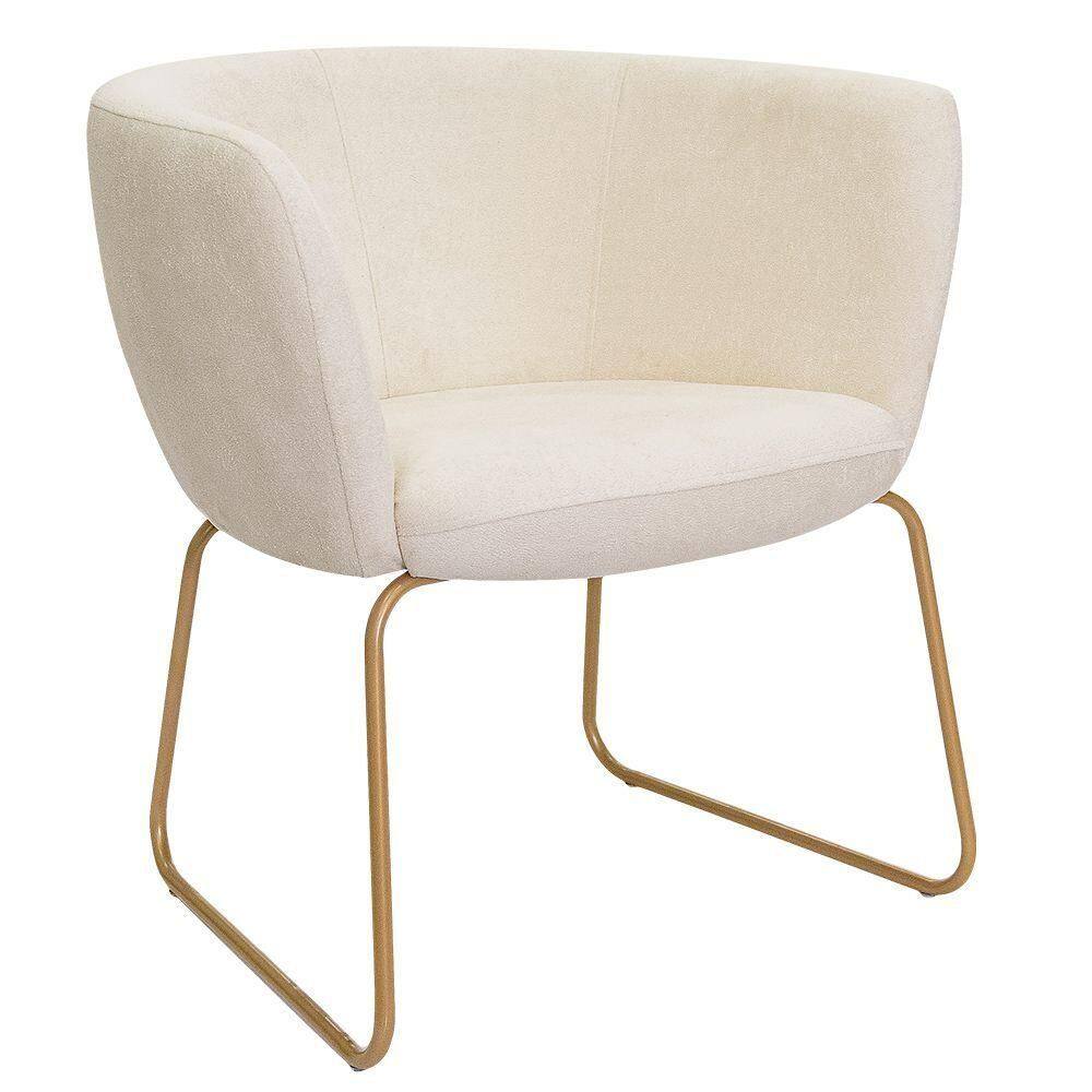 Poltrona Decorativa Isis Base Aço Ouro Fosco Bouclé Off White - Nexta Casa