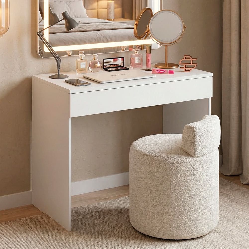 Penteadeira Mesa com Gaveta Miss Compacta 80cm 100% MDF Branco - Desk Design