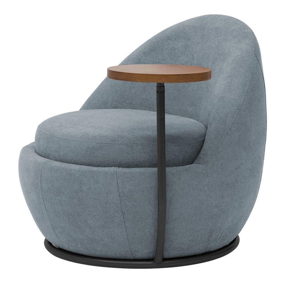 Poltrona Kaira Mesa Lateral Esquerda Base Fixa Preto Bouclé Azul Claro - Nexta Casa