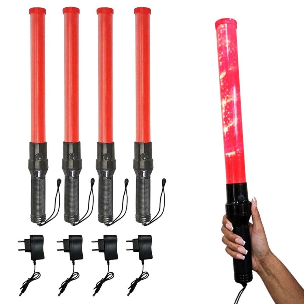 Bastao Sinalizador Viario Kit 4 Uni Recarregavel Guarda Fiscal Transito Rodovia Frentista Segurança Manobrista