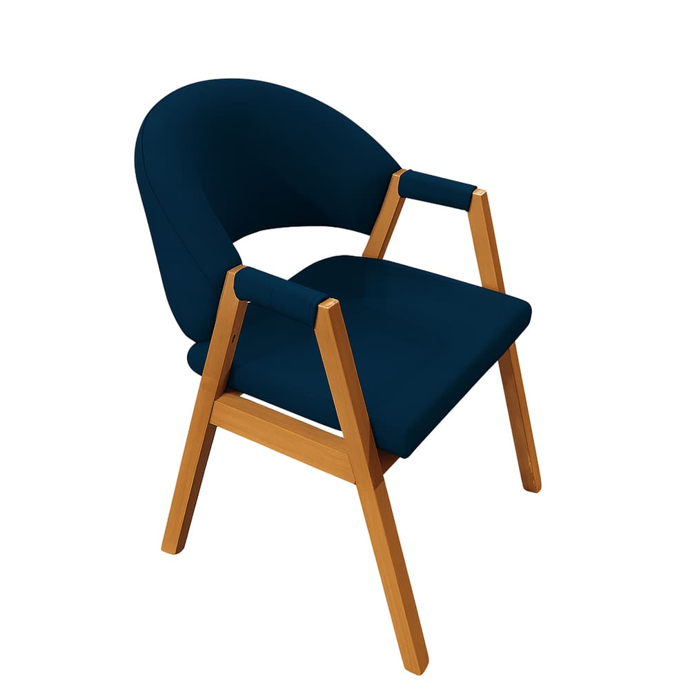 Cadeira Milano Estofada em Veludo com Base de Madeira Azul Marinho Liberty Móveis