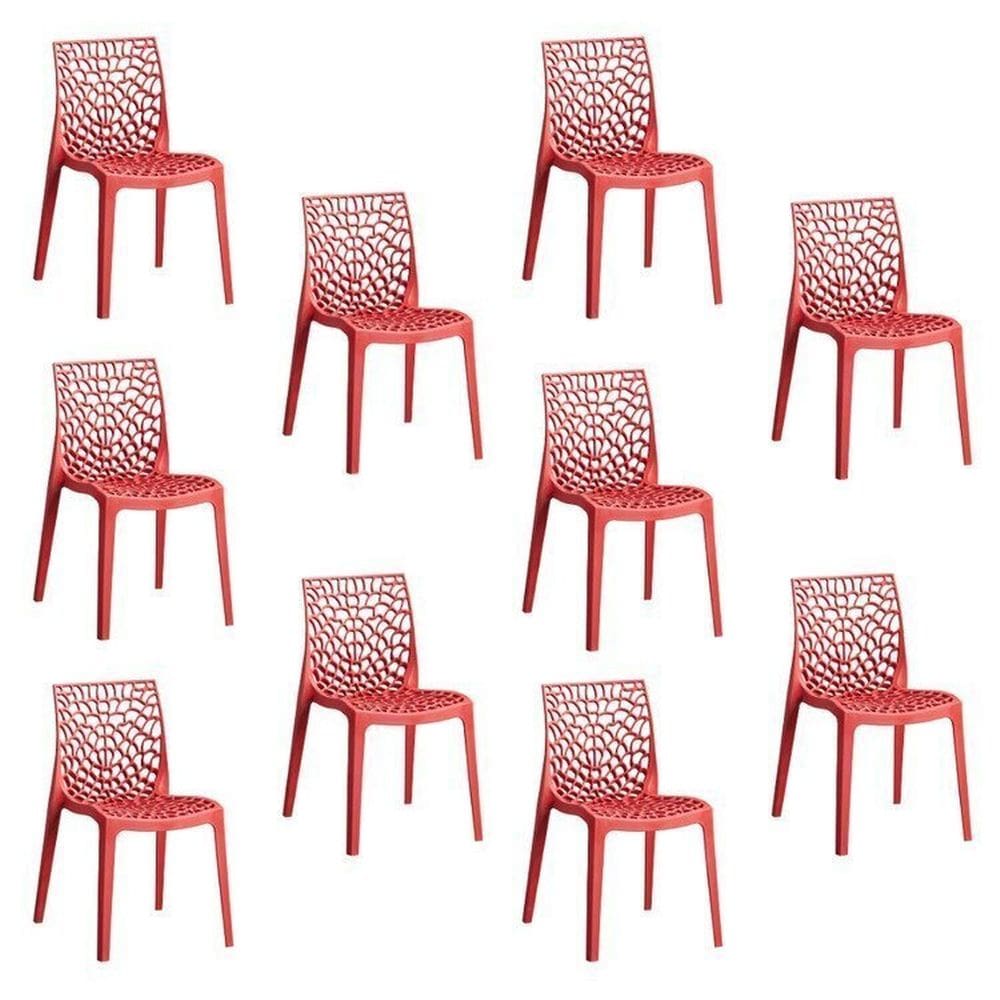 Kit 10 Cadeiras Vazada em Polipropileno Gruvyer Espresso Móveis Vermelho