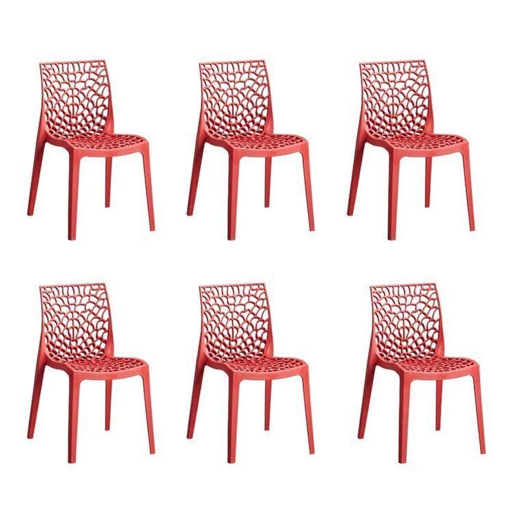 Kit 6 Cadeiras Vazada em Polipropileno Gruvyer Espresso Móveis Vermelho