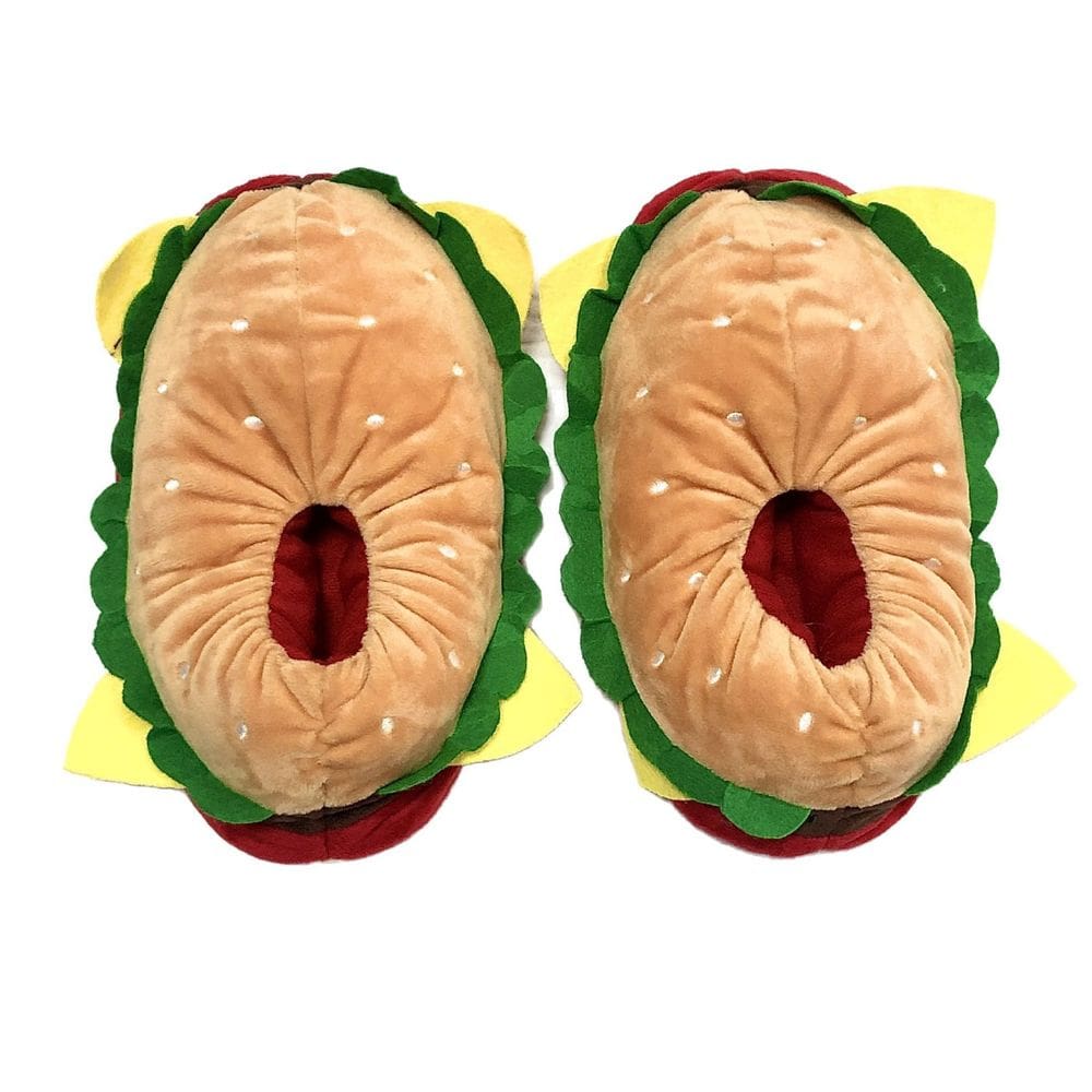 Chinelos de pelúcia Hamburger para mulheres e homens, algodão, 27-29 cm