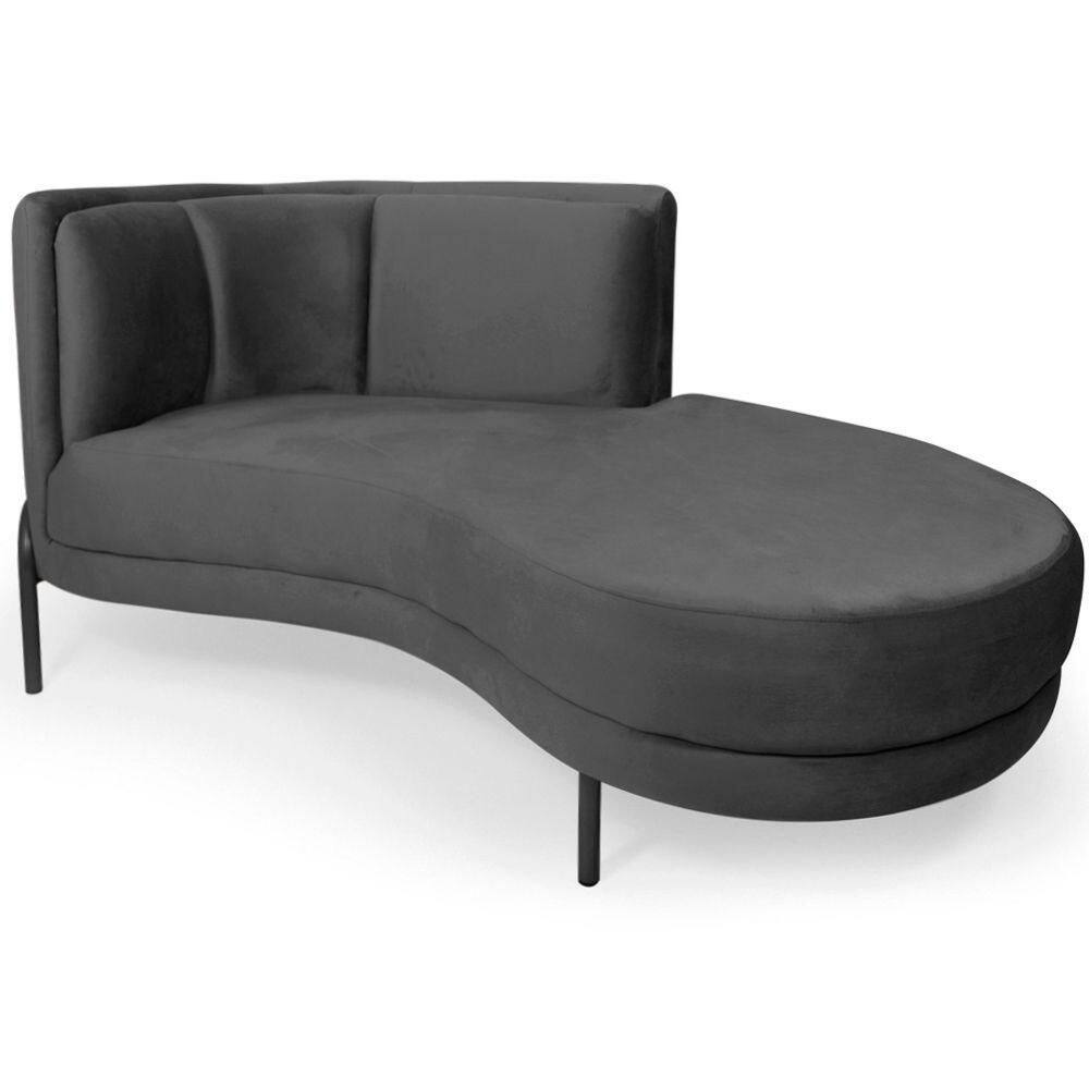 Chaise Direito Sala De Estar Penélope Base Preto Veludo Cinza - Nexta Casa