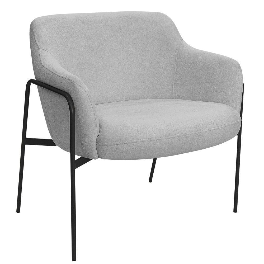 Poltrona Decorativa Jade Base Aço Preto Bouclé Cinza Claro - Nexta Casa