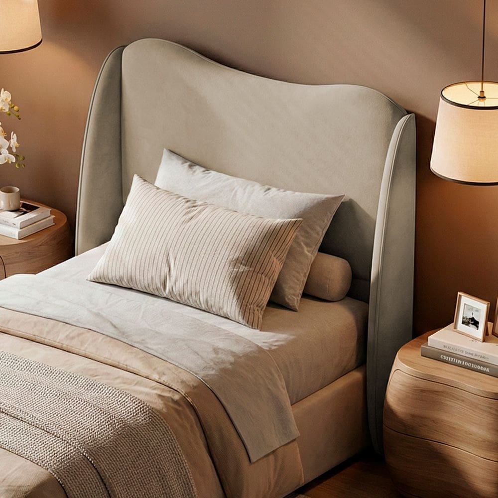 Cabeceira Orgânica Para Cama Box Viúva Luma 120cm Chenille Bouclê Pérola - Desk Design