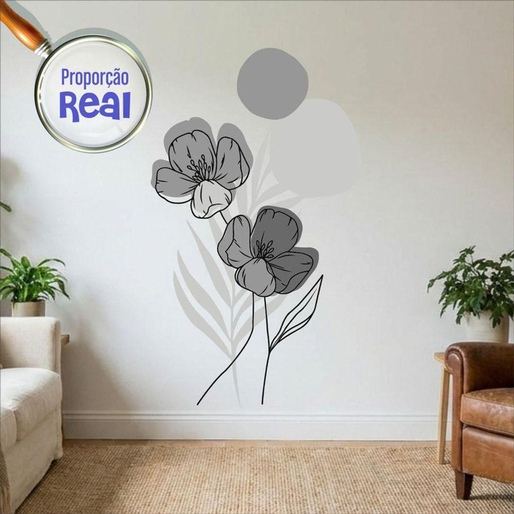 Adesivo Floral Boho Cinza Estilo Nórdico 88x150 Minimalista Abstrato