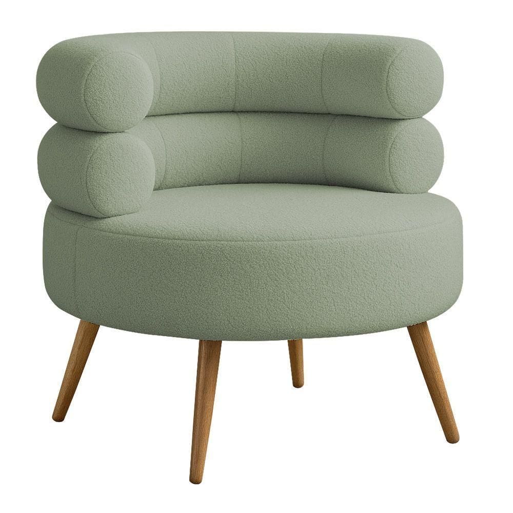 Poltrona Minimalista Mabel Pés Palito Castanho Bouclé Verde Claro - Nexta Casa