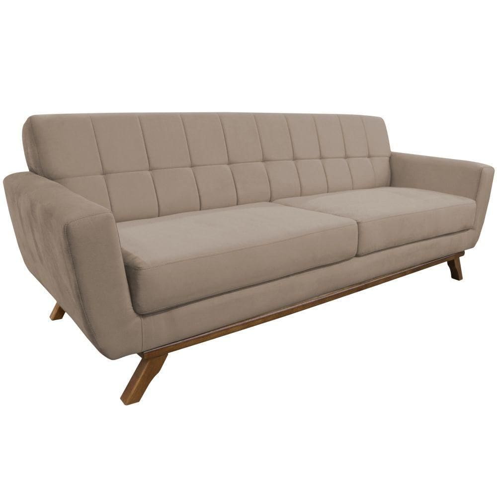 Sofá 04 Lugares 230cm Miami Base Madeira Veludo Bege - Nexta Casa