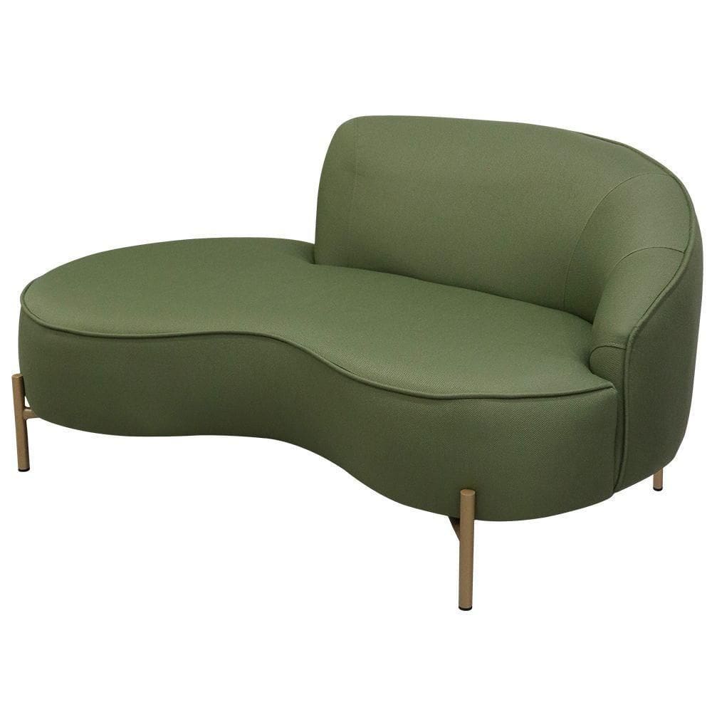 Sofá Curvo 3 Lugares 180cm Braço Esq. Thommy Pés Ouro Linho Verde Claro - Nexta Casa